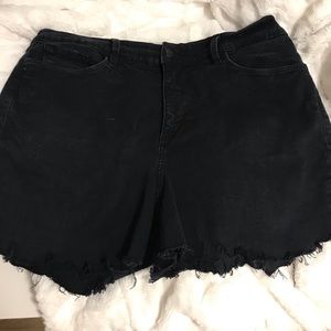 Raw hem cutoff upcycled NYDJ tummy tuck shorts